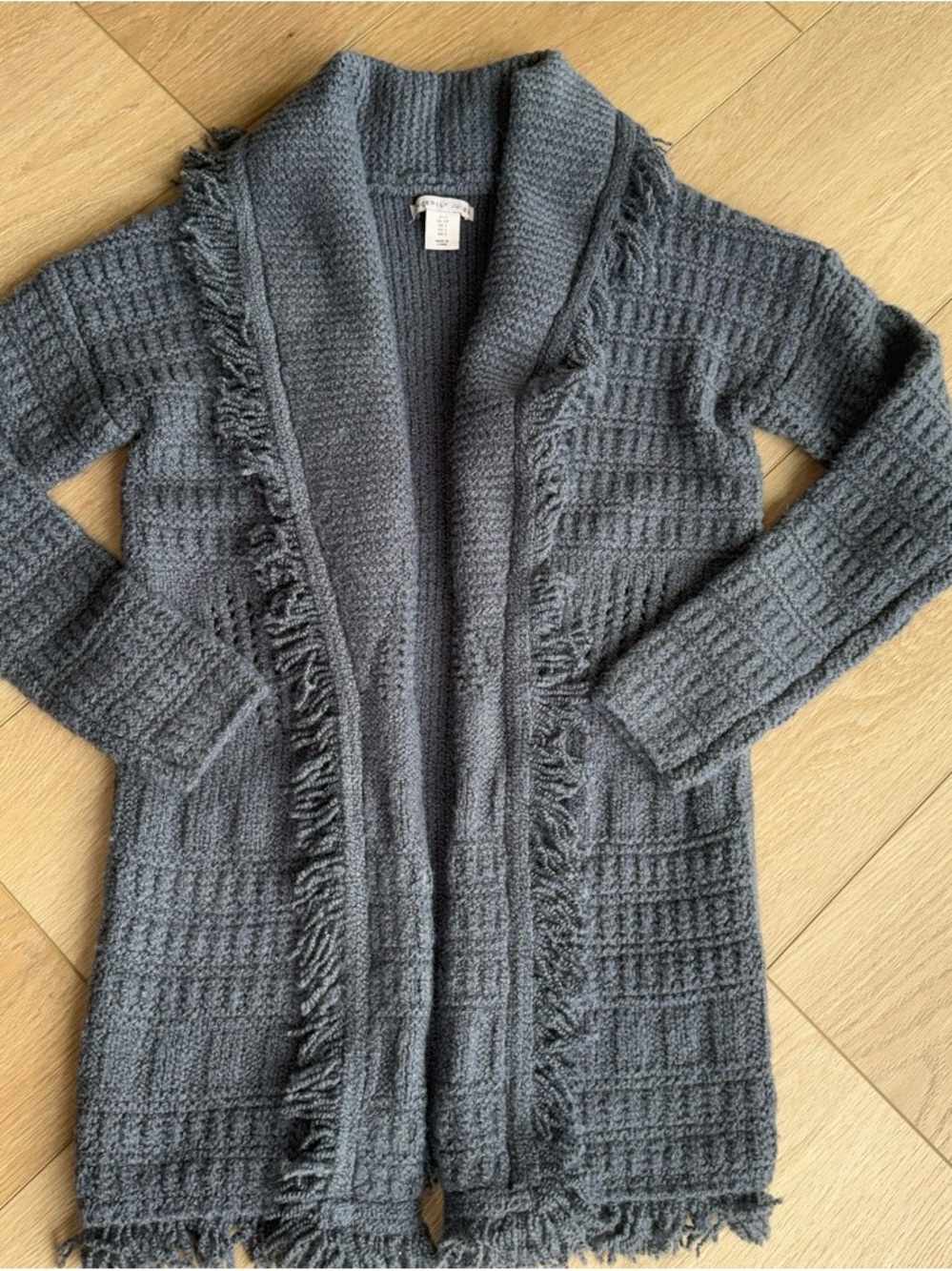 Sincerely Jules Charcoal Fringe Open-Front Knit Cardigan